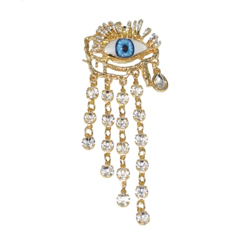 Image of Evil Eye Tassel Lapel Brooch Pin Golden Plated Crystal Lucky Blue Eyes Rhinestone Waterdrop Brooches Pins for Women Girls Dainty Jewelry Gifts for Dress Suit Hat Backpack Clothing Accessories