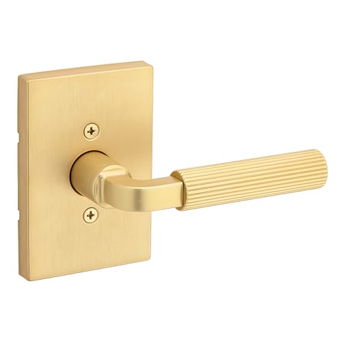 Kwikset Mirada Reeded Dummy Door Handle, Single Sided Lever for Closets, French Double Doors, and Pantry, Satin Brass, Non-Turning Reversible Interior Push/Pull Lever, with Microban Protection