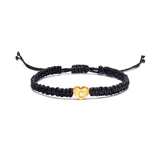 Gold Heart Initial Letters Bracelets For Women Handmade Charms Rope Initial Bracelets For Teen Girls Personalized Capital Alphabet Letter Birthday Valentine Mother's Day Gifts (Gold, C) #TOP25