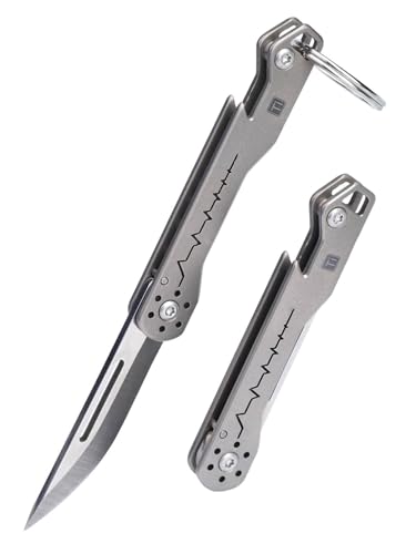 TIKIDESIGN TKK2 Mini cuchillo de bolsillo de titanio con abrebotellas, mini cuchillo plegable EDC, cuchillo plegable multiusos para hombres, herramienta de bolsillo EDC, accesorio de camping para