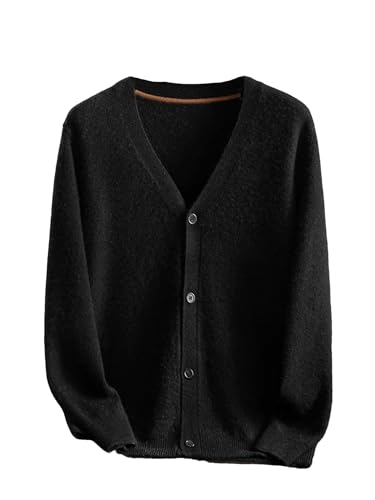 Men V-Neck Solid Cashmere Cardigan Soft Solid Color Basic Casual Comfortable Sweater