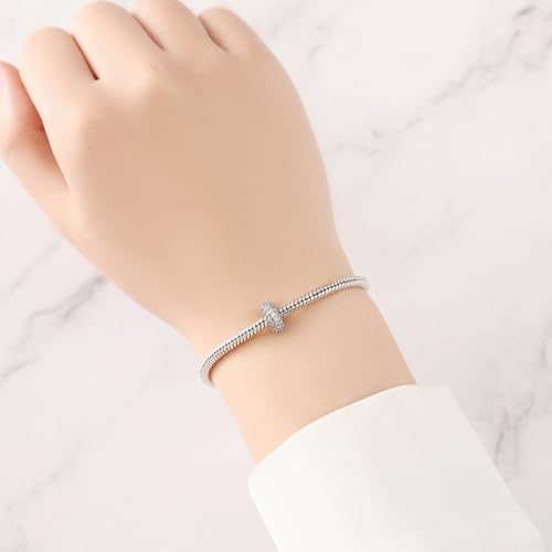 PANPOKI Spacer Beads/Stopper Perlen für Armbänder & Ketten, 925 Sterling Silber Perlen | Glatt & Pave Zirkonia (Weiß, Blau, 18K Gold plattiert) | Anti-Rutsch Trenner Charms (2Pcs White CZ Spacer)