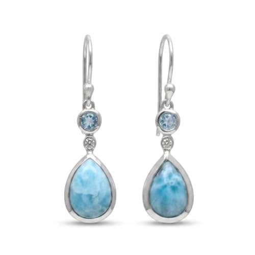 Natural Dominican Larimar 925 Solid Sterling Silver Earrings 30mm