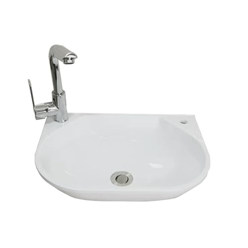 XRB2050 Blanco Lavabo de Baño, Lavabo de Resina Montaje en Pared, 42x30x14 cm Lavabo Colgante Fregadero para Muebles Guardarropa Baños y Aseos E Grifos de Agua Caliente y Fría
