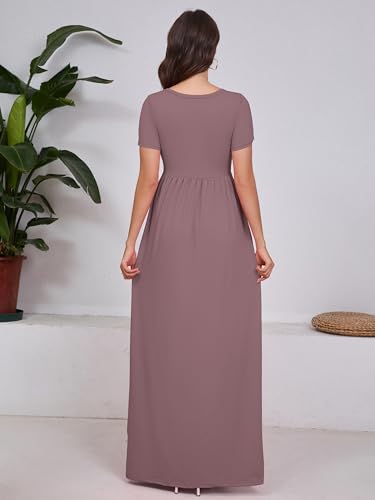 Image of DEARCASE Maxi Dress for Women Short Sleeve Casual Summer Loose Plain Comfy Long Dresses with Pockets