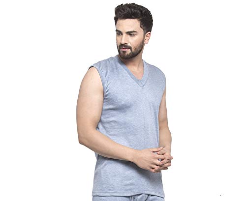 Image of UZARUS Men's Sleeveless Solid V Neck Thermal TOP