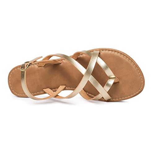 Image of Huayuanwell Women's Gladiator Flat Sandals Fisherman Strappy Sandals Ankle Strap Sandals