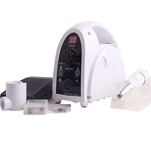 Taladro de Clavo Eléctrico Pulidor, Torno Profesional para Manicura y Pedicura de 35.000 RPM con 6 Cabezales Reemplazables y Bolsa de Transporte,White