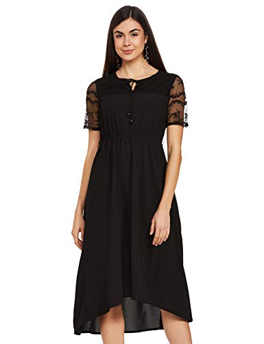 Image of EASYBUY Women's Dobby Georgette Fit and Flare Below The Knee Dress (SU20EX10LW Black L)