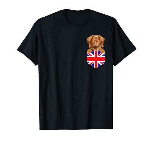 United Kingdom Flag Duck Tolling Retrievers Dog In Pocket T-Shirt, Black