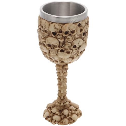 GANAZONO Halloween Goblet Creative Skull Wine Glass Stainless Steel Insert Stemware Drinking Mug Horror Decor Cup for Halloween Home Bar Party Beige Skull