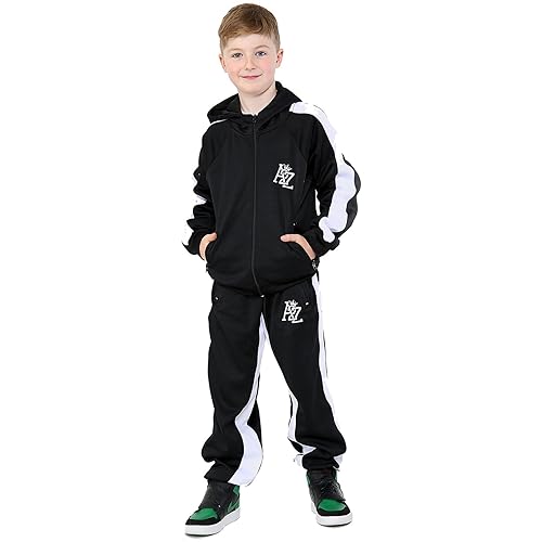 Kids Girls Boys Tracksuit Contrast Panel Fleece Hooded Top Bottom Gym Sportswear