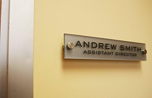 Personalized Office Wall Name Plate Sign. Modern Stainless Steel Legs (Frosted Silver)