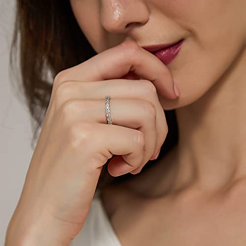 EAMTI 925 Sterling Silver Wedding Band Milgrain Cubic Zirconia Full Stackable Eternity Engagement Rings for Women Size 8