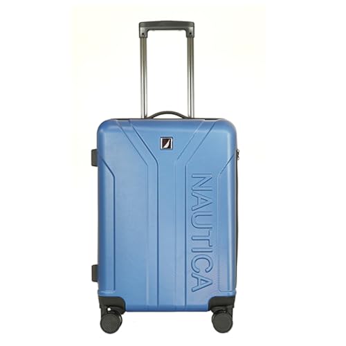 Image of Nautica 20 inch ABS Hard-Sided Unisex Cabin Luggage Trolley | 8-Wheel Spinner, Telescopic Handle | Durable, Secure Combination Lock | Modern Design Travel Suitcase for Men & Women | Blue & Grey