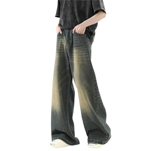 Mens Wide Leg Washed Denim Pants Straight Casual Loose Fit Vintage Korean High Street Trousers