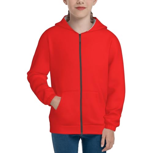 Red Kid Hoodies Boys Zip Up Sweatshirts Girls Pullover with Pocket3