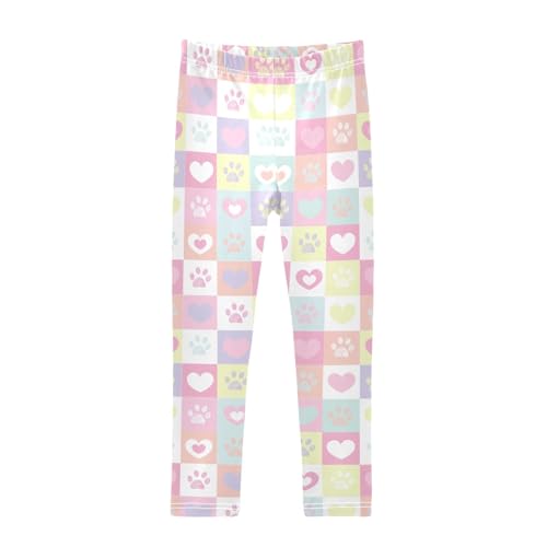 Girls Leggings Plaid Pastel Hearts and Paws Toddler Girls Clothes Leggings for Girls Toddler Girls Leggings 3-4T