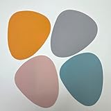 Kangaroo Pouch Silicone Coasters for Drinks, Set of 4 - Heat Resistant up to 392°F, Non-Slip & Flexible Cup Mats - Modern Pebble Shape for Coffee Table, Desktop, and Kitchen - Assorted Colors