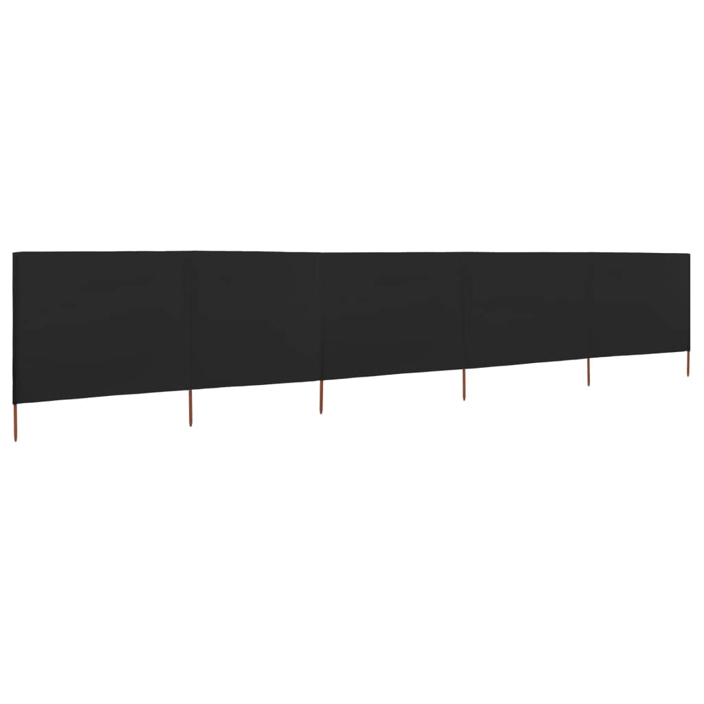 Brise-Vent Extérieur 5 Panneaux, Tissu Non Tissé Résistant et Piquets en Bois, Brise Vue Camping et Brise Vent de Plage, Protection Contre Le Vent et Intimité, Noir, Dimensions 600 x 120 cm