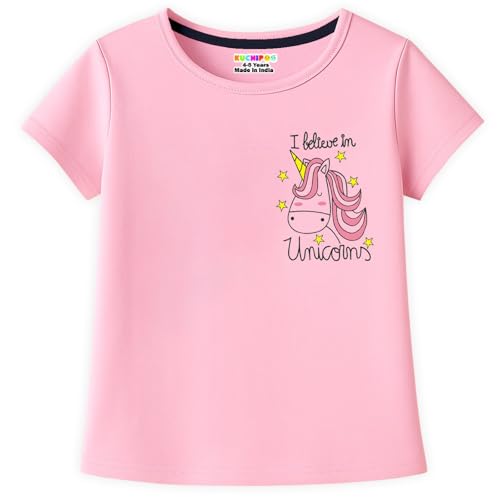 Image of Kuchipoo Girls Cotton Printed T-Shirts | Half Sleeve Round Neck | Soft & Comfortable Casual Wear for Kids | Pack of 5