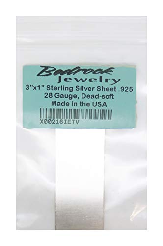3x1 Solid Sterling Silver Sheet .925 | Dead Soft | 1630 Gauge | Made in USA (28 Gauge)