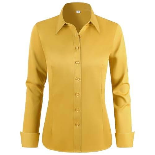 BBIBBI Regular, Petite & Tall XS-6XL Women's Stretch Long Sleeve Button Down Dress Shirts Solid Business Casual Work Blouse