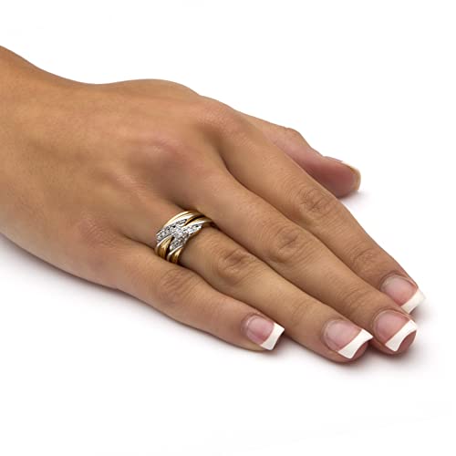 Palm Beach Jewelry Yellow Gold-Plated Sterling Silver Round Cubic Zirconia Two Tone Diagonal Bridal Ring Set3