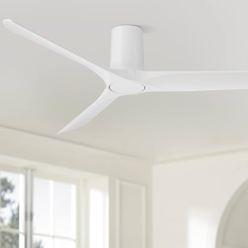 Casa Vieja Zebec 52' Modern Indoor Hugger Flush Mount Ceiling Fan with Remote Control, 3 Blades, 6-Speed Quiet Reversible DC Motor, Timer, Matte White Finish Low Profile Living Room Kitchen House