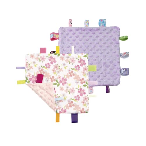 Image of CREVENT Tag Security Blankets for Babies, Soft Small Loveys for Girls, Baby Comforter Sensory Blanket, Great Gifts for Birthday Baby Shower 10"X10" (Wildflow+Purple)