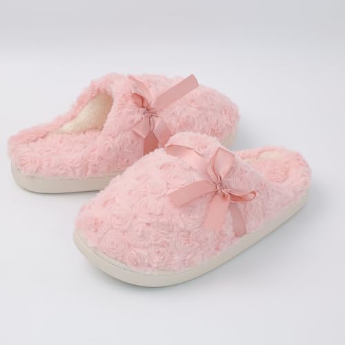 DCLTD Fluffy House Slippers for Women Flower Bedroom Shoes Cozy Warm Slip on Indoor and Outdoor Winter Shoes Super Soft Rose Slippers Christmas Gifts2