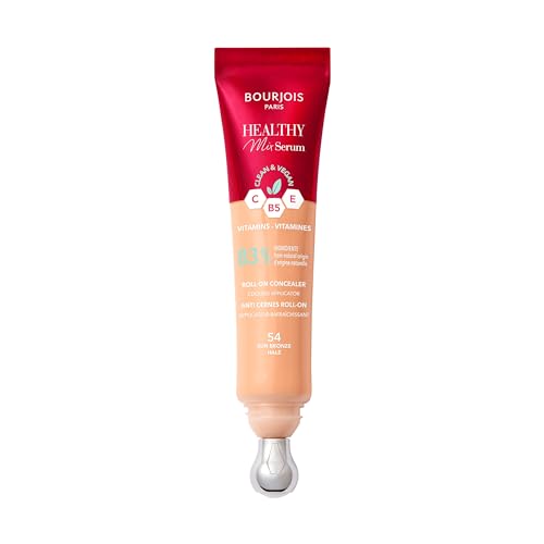 Bourjois Healthy Mix 2-in-1 Correttore in siero, Leviga rughe e segni d’espressione, Rinfresca contorno occhi, Caffeina, Vitamine C, E e B5, Vegano, Applicatore rinfrescante, Sun Bronze, 11 ml