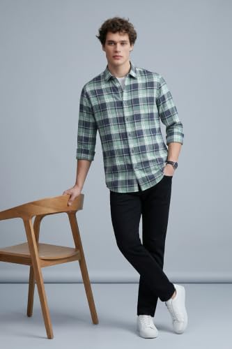 Image of Peter England Men's Checkered Cotton Shirt | Smart Casual | Full Sleeves
