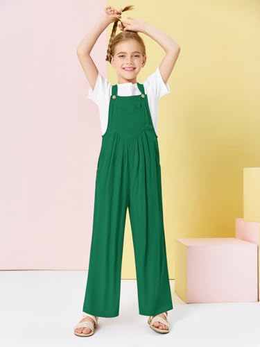 Image of Haloumoning Girls Overalls Kids Casual Sleeveless Wide Leg Jumpsuit Loose Rompers with Pockets 5-14 Years