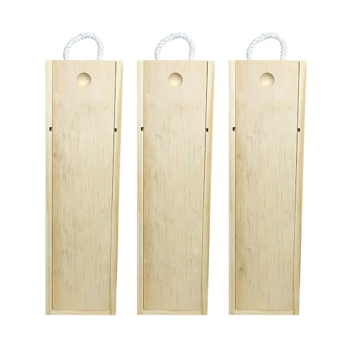 ARTAWEIN Premium DIY Wooden Wine Box - Ideal for 750ml Storage & Shipping with Single Bottle Holder and Rope Carry Handle for Birthday Party, Housewarming, Wedding, Anniversary (3 pack)