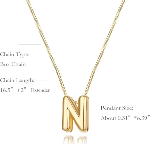 Image of Personalized Bubble Letter Initial Necklace, 14K Gold Plated, Dainty Pendant for Women, Trendy Gold Jewelry