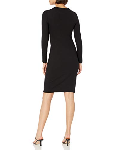 Daily Ritual Women's Fine Rib Long-Sleeve Crewneck Draped Dress, Black, Small - Image 3
