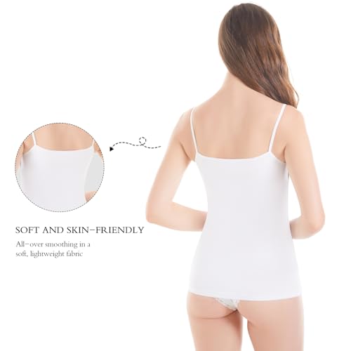 Image of Womens Tank Top Camisoles with Premium Cotton Italian Design - Trimmed with Flower Lace on Neckline