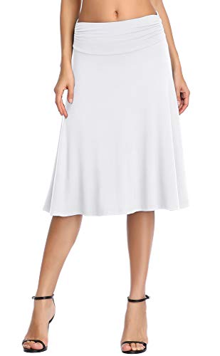Image of Urban CoCo Women's Ruched High Waist Knee Length Jersey A-Line Stretchy Flared Casual Skirt
