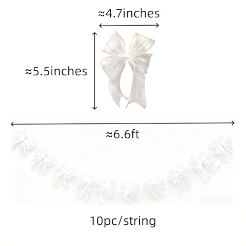 YMASELA White Bow Hanging Garland Banners (2strings X6.6ft) Sheer Chiffon Ribbon Bowknot Hanging Decorations Party Streamers for Bridal Shower Wedding, Girl Bow Theme Bachelorette Baby Shower Supplies by YMASELA - Used condition - Image 5