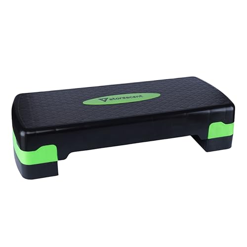 Storescent Polypropylene Aerobic 2 Level Adjustable Workout Fitness Stepper Exercise Step Deck Platform with Risers for Sports and Fitness (Black & Green, Standard)