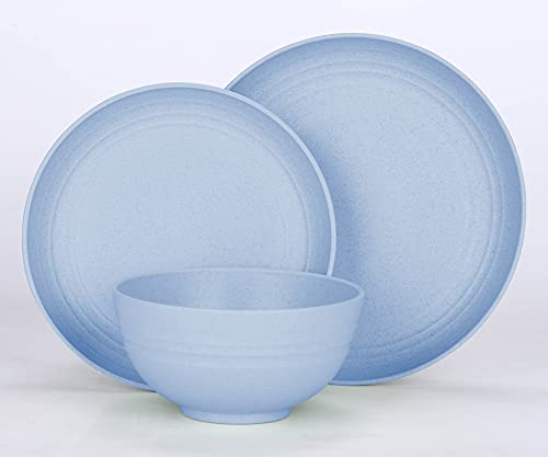 Image of 7.8 Inches Unbreakable Wheat Straw Plates - Reusable Plate Dinner Set - Dishwasher & Microwave Safe - Healthy, BPA Free & Eco-Friendly (7.8 Inches /4 Blue)