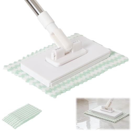 Mini Mop with 39in Handle Disposable Dust Mop with 10 Reusable Cloths No-Touch Attach & Remove Cloth Instantly Small Disposable Dust Mop Set for Multi Surface Cleaning