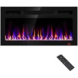 31 Inch Electric Fireplace Recessed and Wall Mounted, Fireplace Heater and Linear Fireplace, Ultra-Thin Electric Fireplace, Low Noise, with Timer, Remote Control, Adjustable 12 Flame Color, 750/1500W
