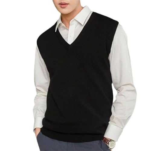 Men's Sleeveless V-Neck Sweater Vest Loose Fit Knitted Waistcoat Solid Color Lightweight Pullover for Men