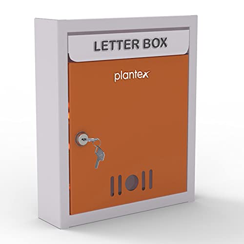 Plantex Metal Wall Mount A4 Letter Box - Mail Box/Outdoor Mailboxes Home Decoration with Key Lock (Orange & Ivory)