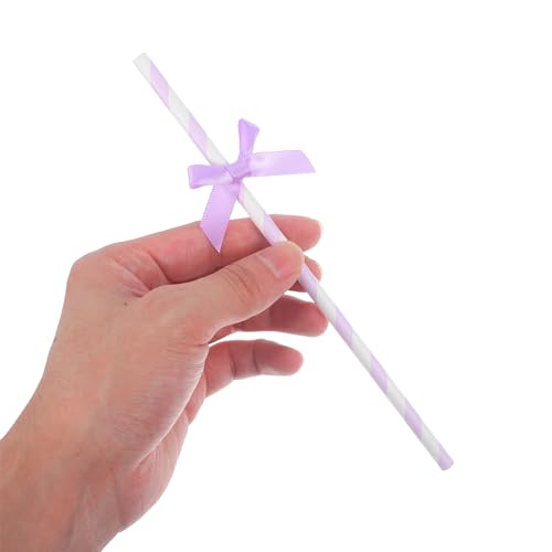 Pitillos desechables de papel con lazo morado 20 cm miniatura 2