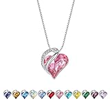 Birthstone Heart Silver Necklace,45cm Adjustable Box Chain Jewellery Gift for Women Girls Teenager (July)