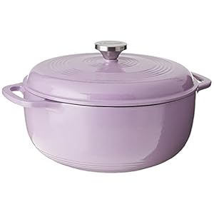 Lodge 6 Quart Enameled Cast Iron Dutch Oven with Lid – Dual Handles – Oven Safe up to 500° F or on Stovetop – Use to Marinate, Cook, Bake, Refrigerate and Serve – Lilac