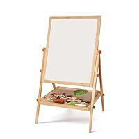 Double Sided Wooden Art Easel, Quality Kids Drawing Writing Board Height Adjustable Standing with Magnetic Letters & Numbers, Chalks, Marker, Dry Eraser Fun Play Learning Activity